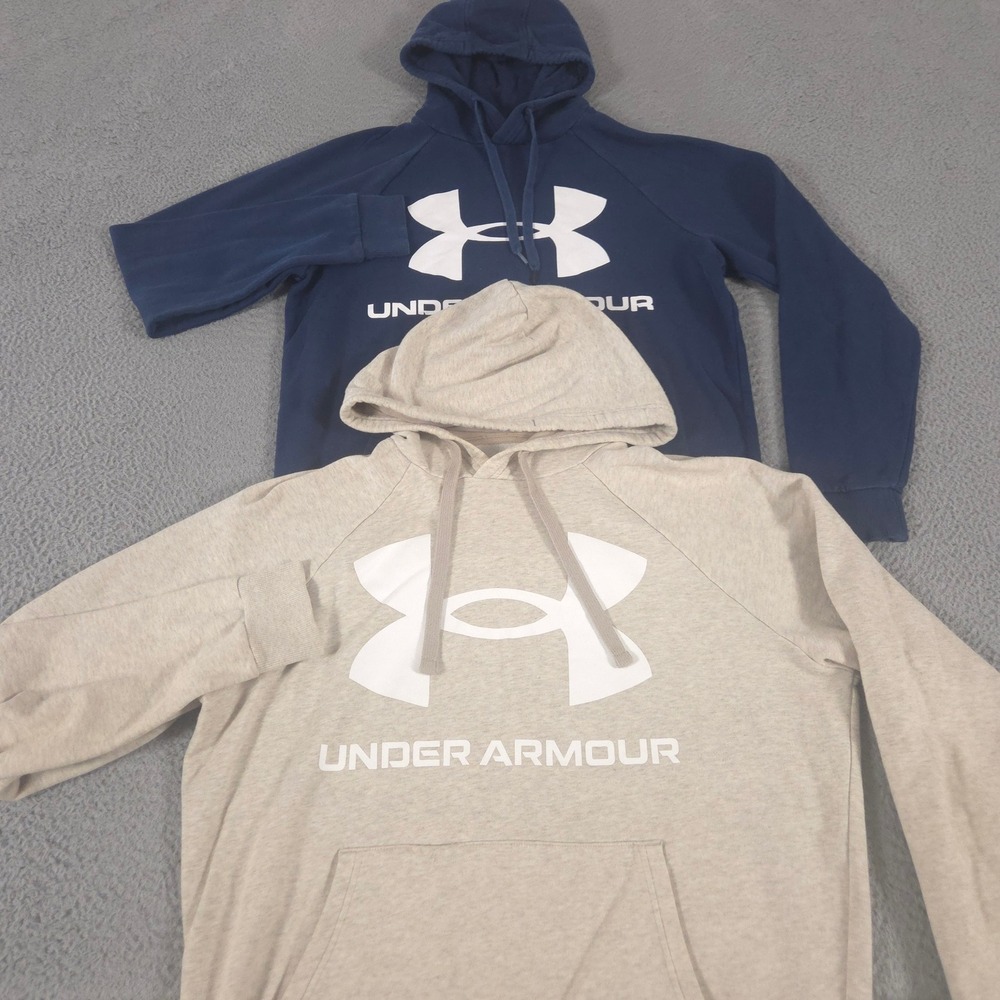 LOT OF 2 Under Armour Hoodie Mens Medium Multi Rival Fleece Big Logo Pullover
